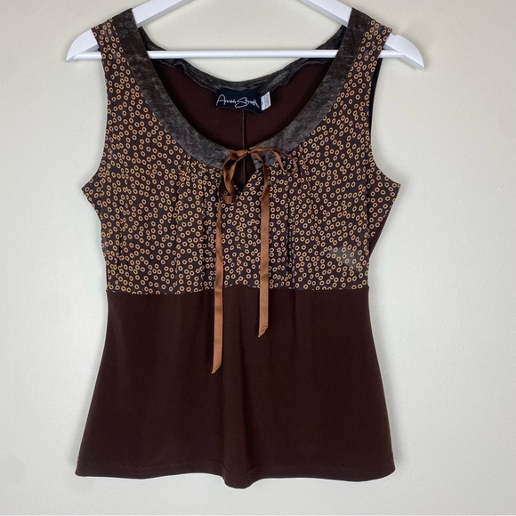 ANNAH STRETTON 90s Y2K Brown Multimedia Sleeveless Top size Medium - Picture 1 of 4